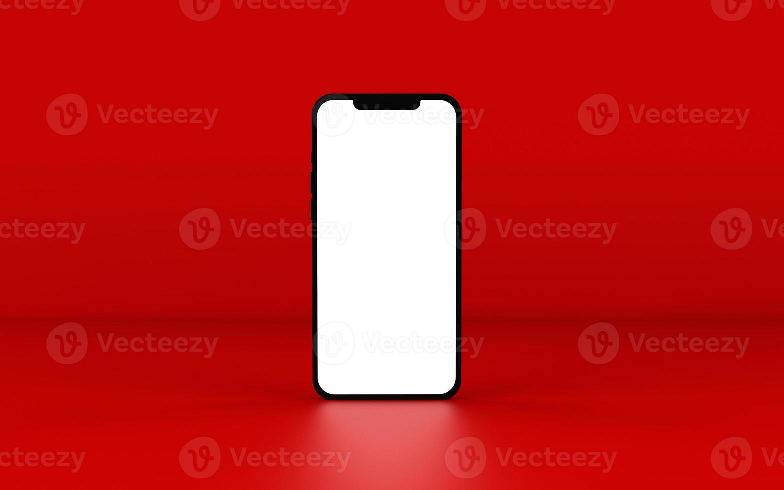 Mobile Phone Template Mockup isolated on red background. 3D illustration. photo