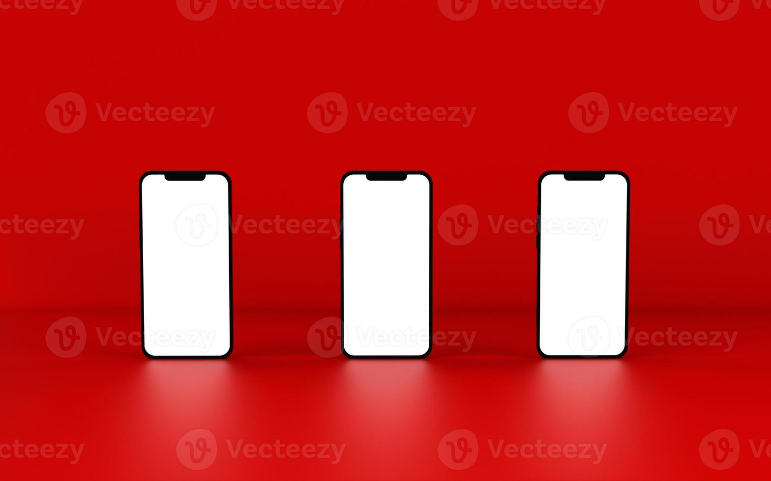 Mobile Phone Template Mockup isolated on red background. 3D illustration. photo