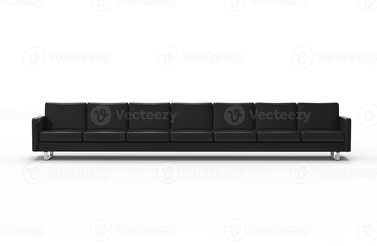 Extremely long black leather sofa isolated on white background. 3d rendering photo