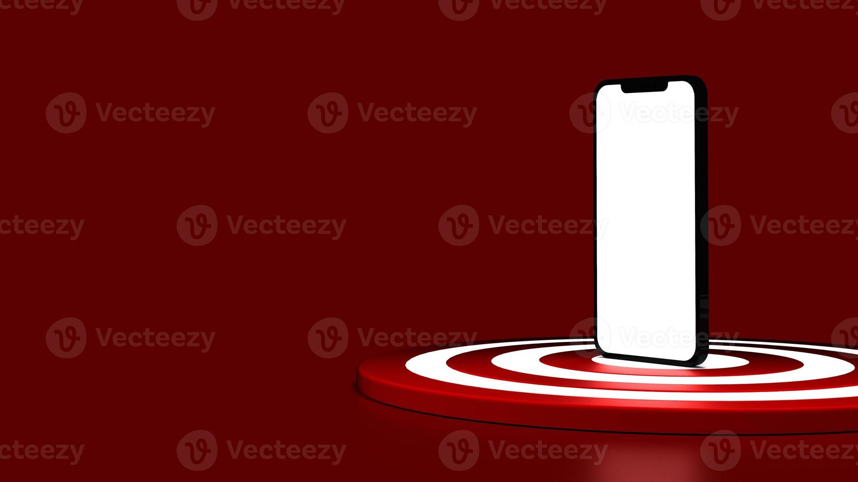 Smartphone on the dartboard in red background. Business concept. 3D Illustration. photo