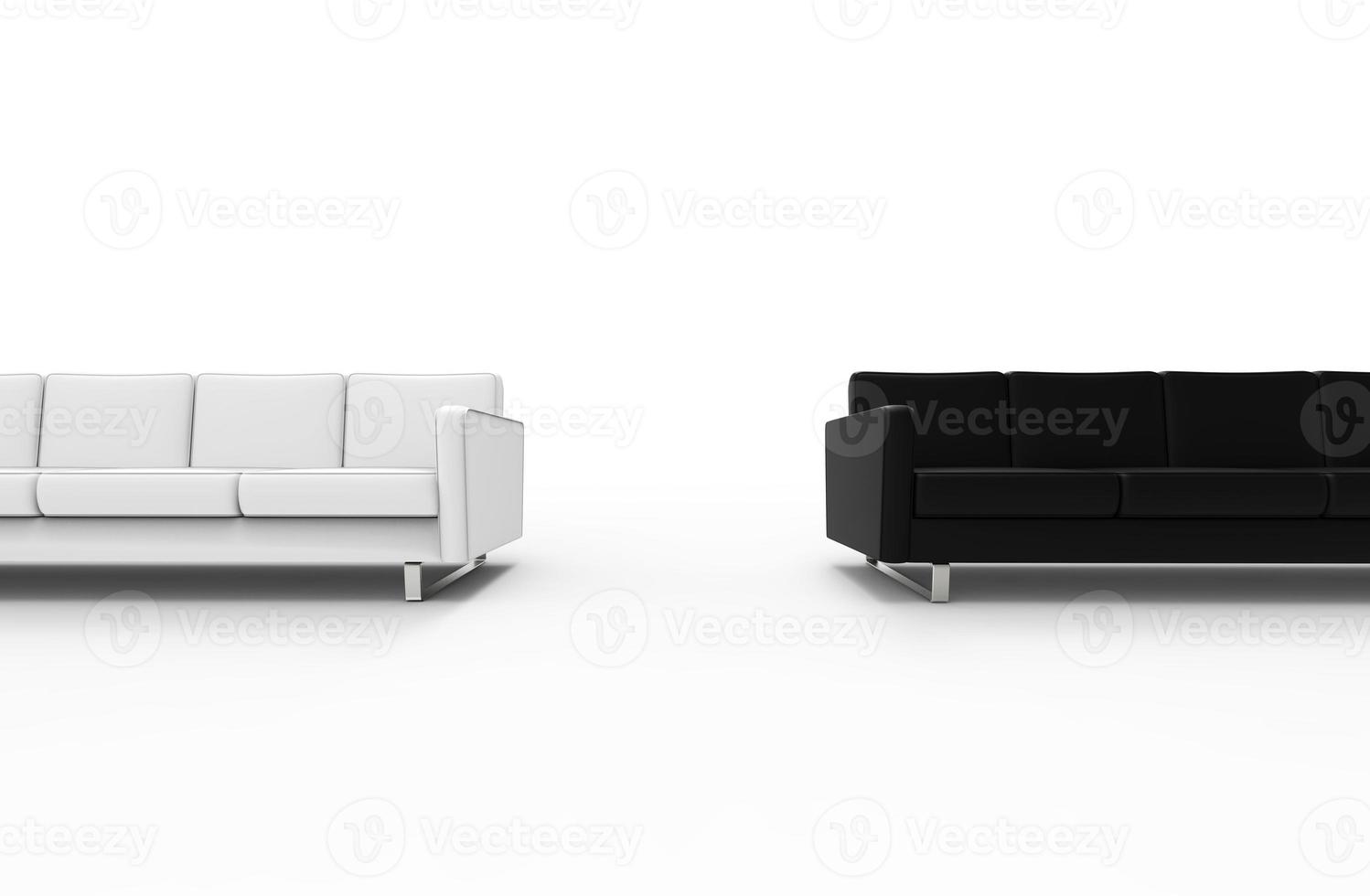 Extremely long black and white sofa isolated on white background. 3d rendering photo