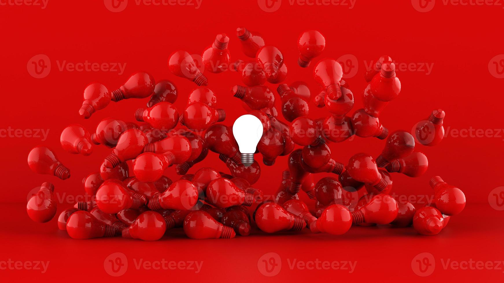 Light bulbs on red background. Idea concept. 3D Illustration. photo