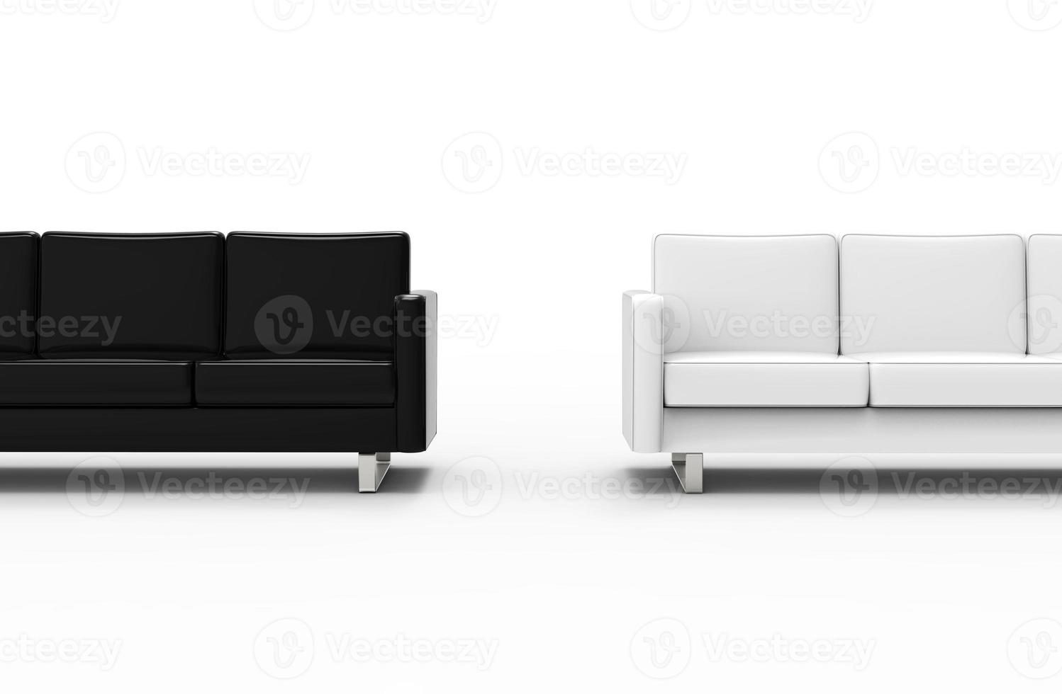 Extremely long black and white sofa isolated on white background. 3d rendering photo
