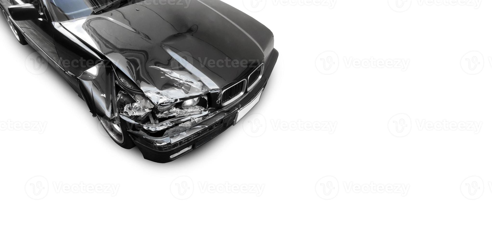 Car crash accident isolated on white background. Broken headlight. photo