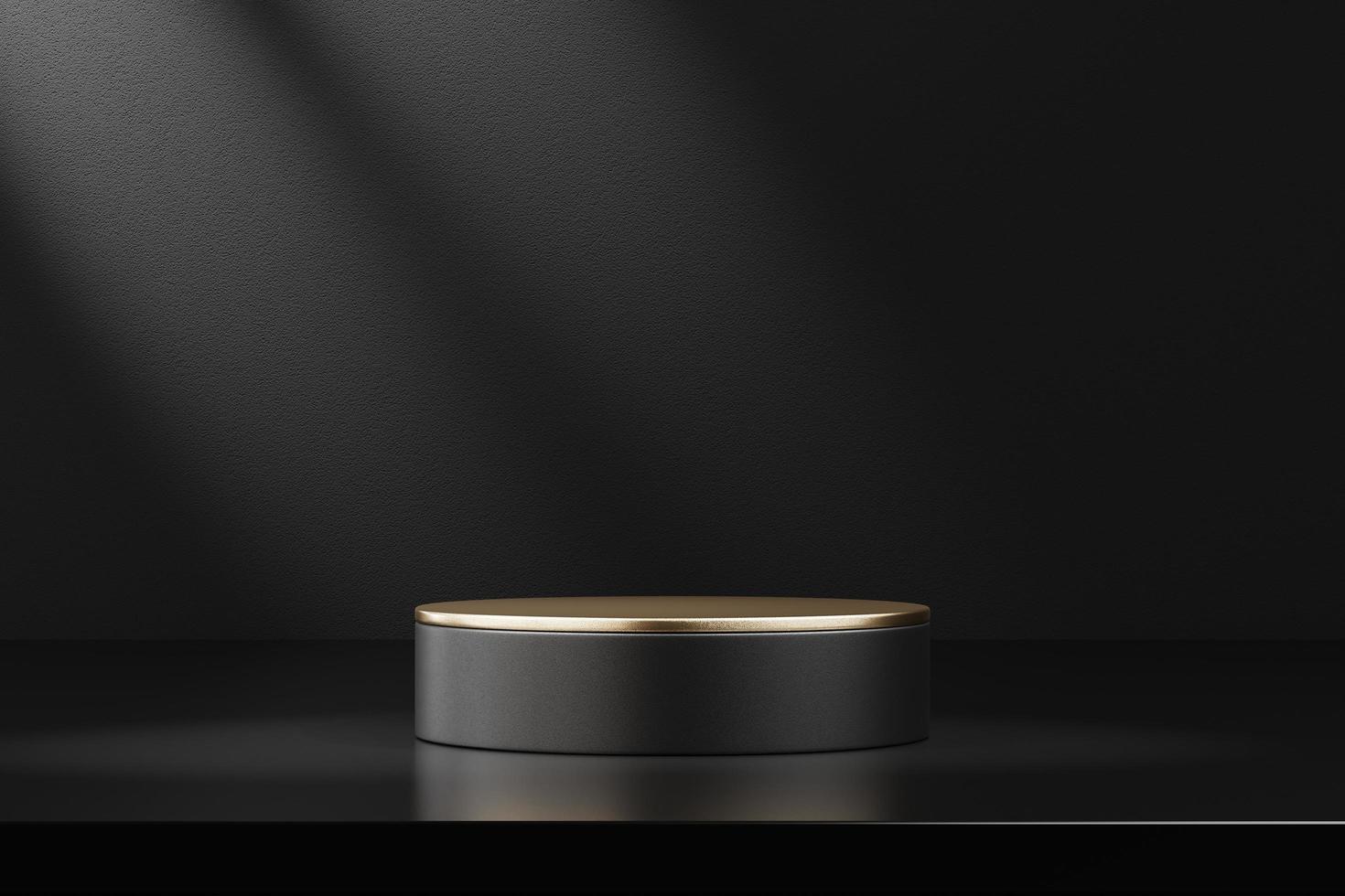 Black podium for product display on black background. 3D rendering. photo