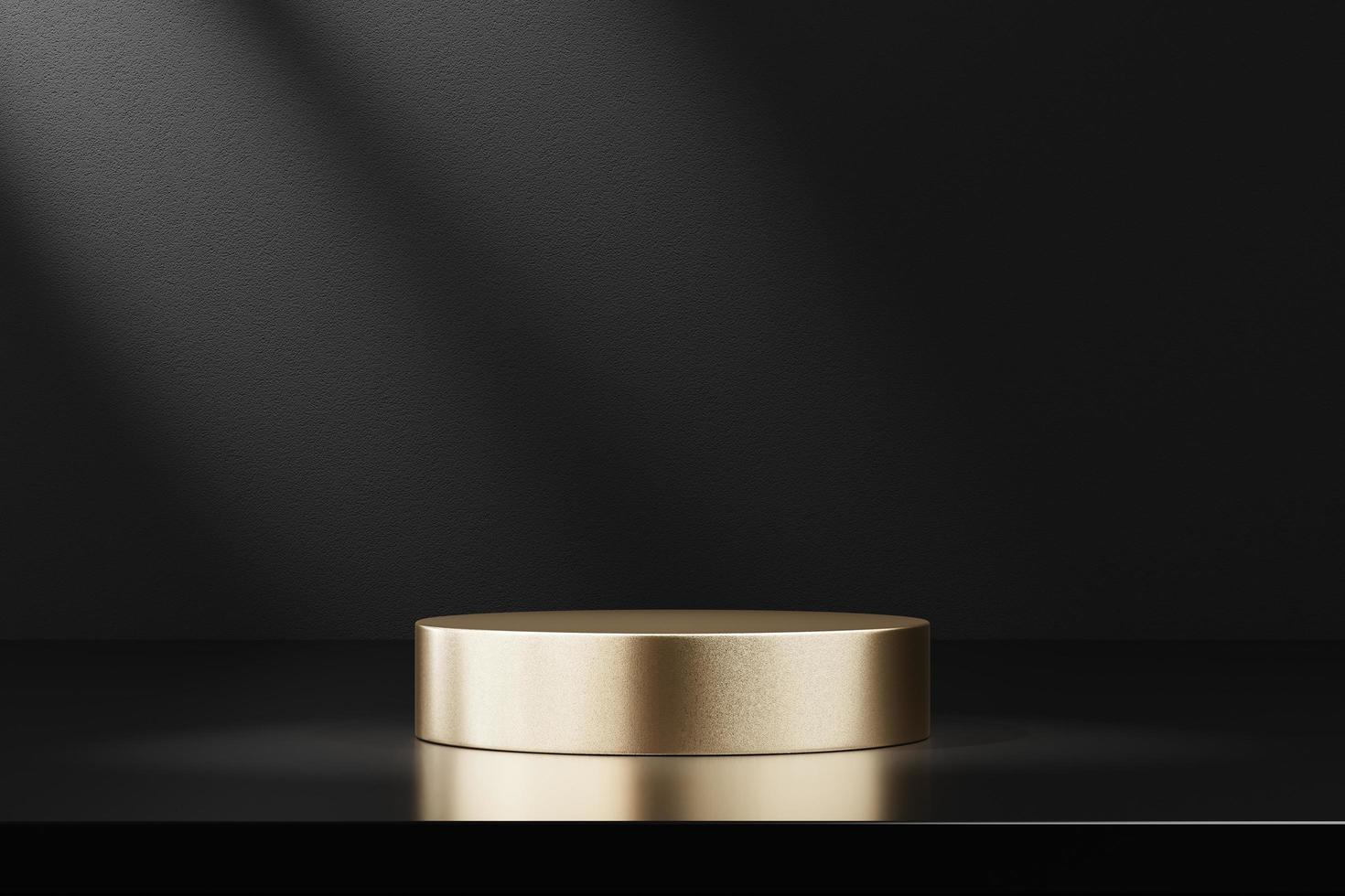 Black podium for product display on black background. 3D rendering. photo