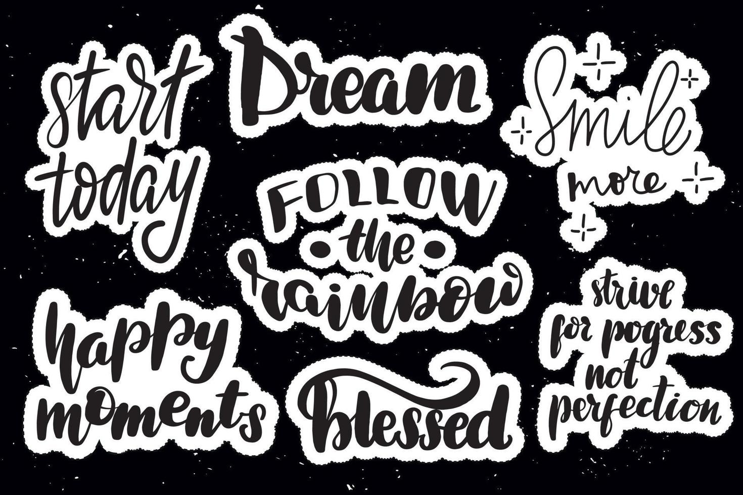 Set of handwritten lettering labels. Stickers with hand drawn typography inscriptions. Great vector stock calligraphy illustrations for handmade and scrapbooking, diaries, cards, badges, social media.