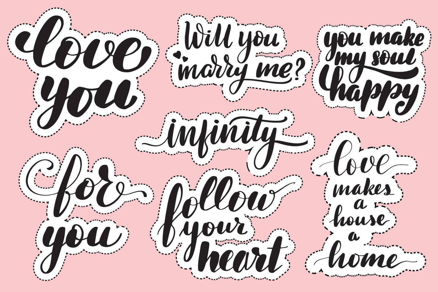 Set of handwritten lettering labels. Stickers with hand drawn typography inscriptions. Great vector stock calligraphy illustrations for handmade and scrapbooking, diaries, cards, badges, social media.