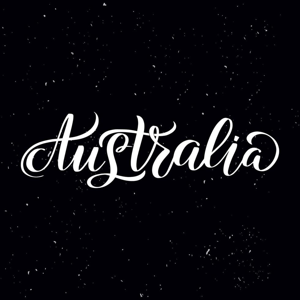 Chalkboard blackboard lettering Australia. Handwritten calligraphy text, chalk on a blackboard, vector stock illustration. Greetings for logotype, badge, icon.