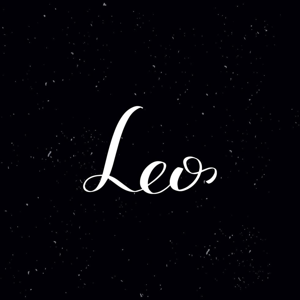 Chalkboard blackboard lettering Leo astrology. Handwritten calligraphy text, chalk on a blackboard, vector illustration. Greetings for logotype, badge, icon.