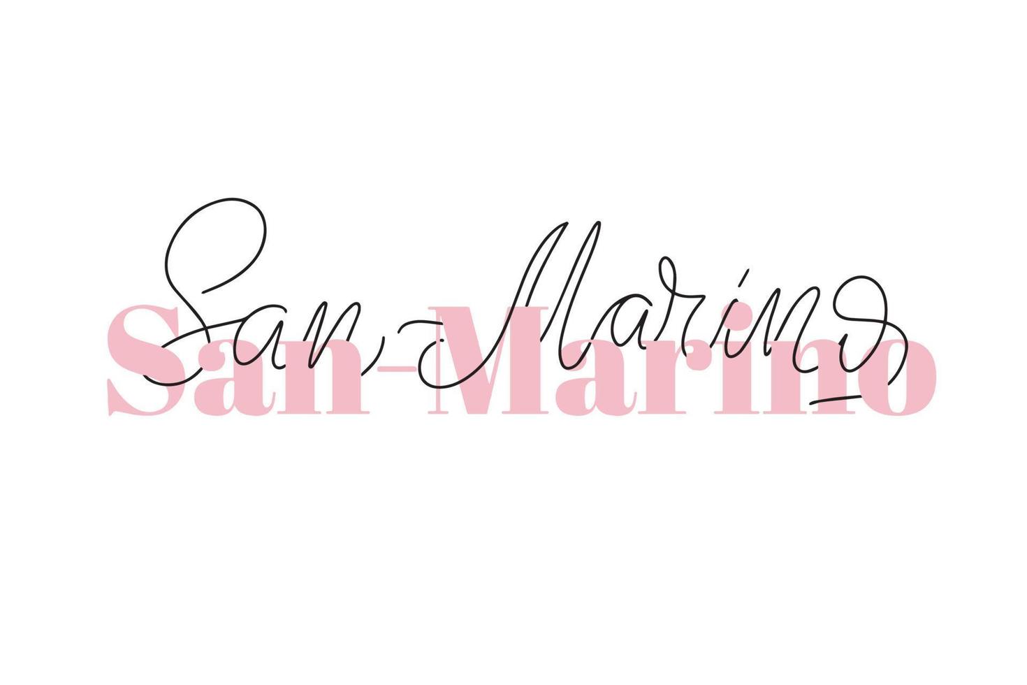 Inspirational handwritten brush lettering San-Marino. Vector calligraphy illustration isolated on white background. Typography for banners, badges, postcard, tshirt, prints, posters.