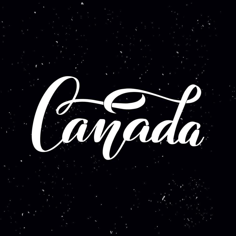 Chalkboard blackboard lettering Canada. Handwritten calligraphy text, chalk on a blackboard, vector stock illustration. Greetings for logotype, badge, icon.
