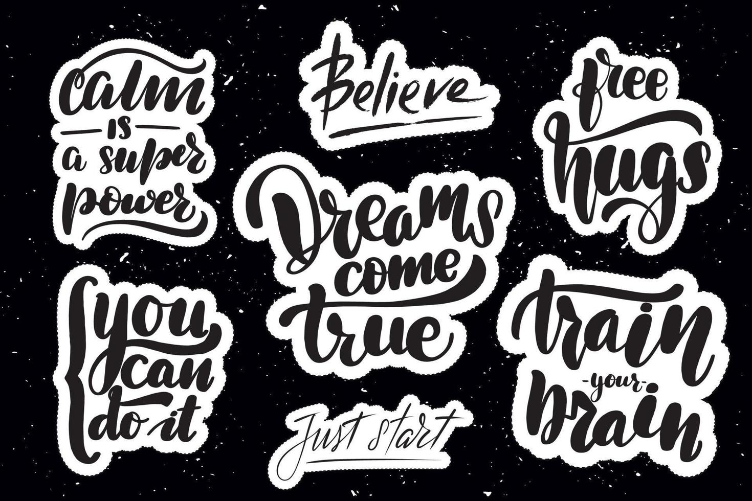 Set of handwritten lettering labels. Stickers with hand drawn typography inscriptions. Great vector stock calligraphy illustrations for handmade and scrapbooking, diaries, cards, badges, social media.