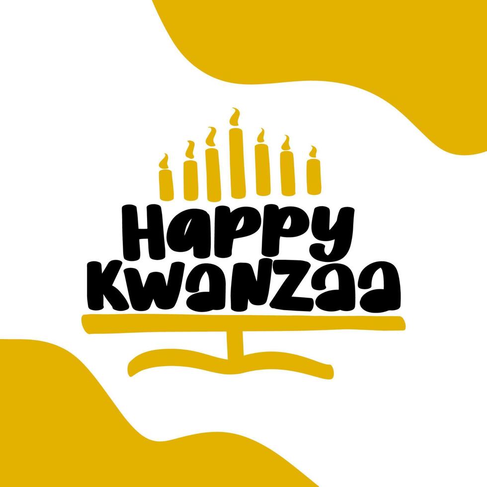 Happy Kwanzaa hand lettering with candles isolated on white. African American holiday. Vector template for typography poster, banner, greeting card, postcard, flyer, sticker, etc. Vector illustration