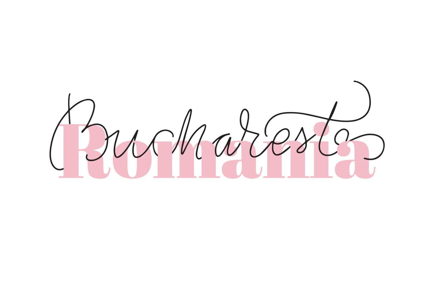 Inspirational handwritten brush lettering Romania Bucharest. Vector calligraphy illustration isolated on white background. Typography for banners, badges, postcard, tshirt, prints, posters.