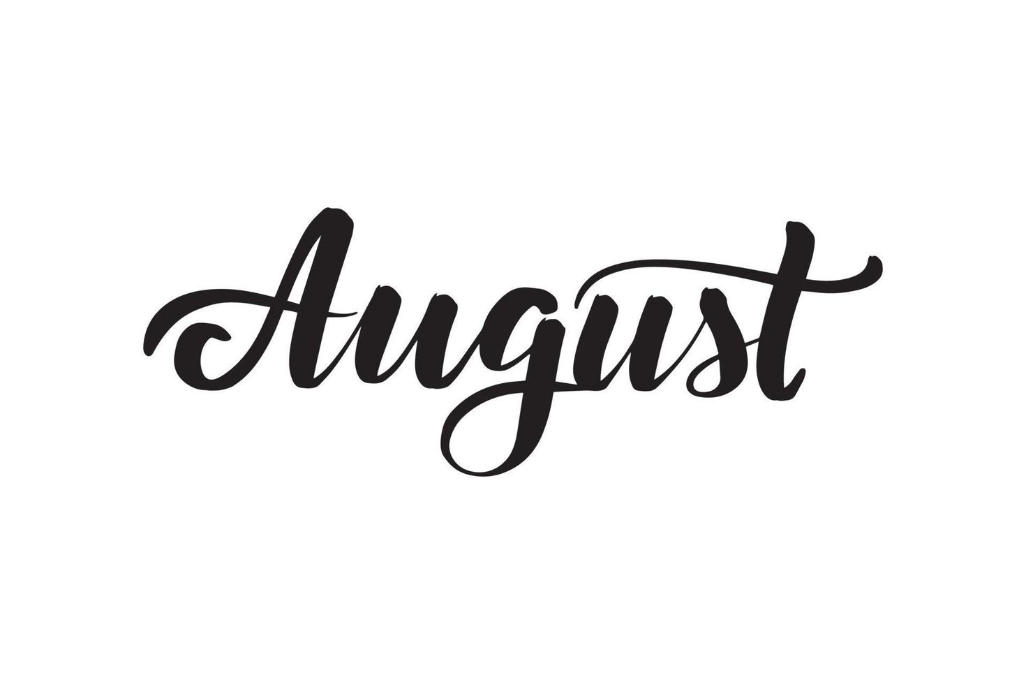 Inspirational handwritten brush lettering August. Vector calligraphy illustration isolated on white background. Typography for banners, badges, postcard, tshirt, prints, posters.