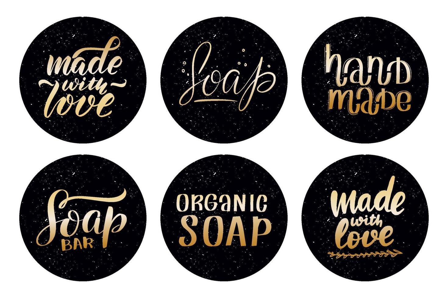 Set of handwritten lettering labels. Stickers with hand drawn typography inscriptions. Great vector stock calligraphy illustrations for handmade and scrapbooking, diaries, cards, badges, social media.