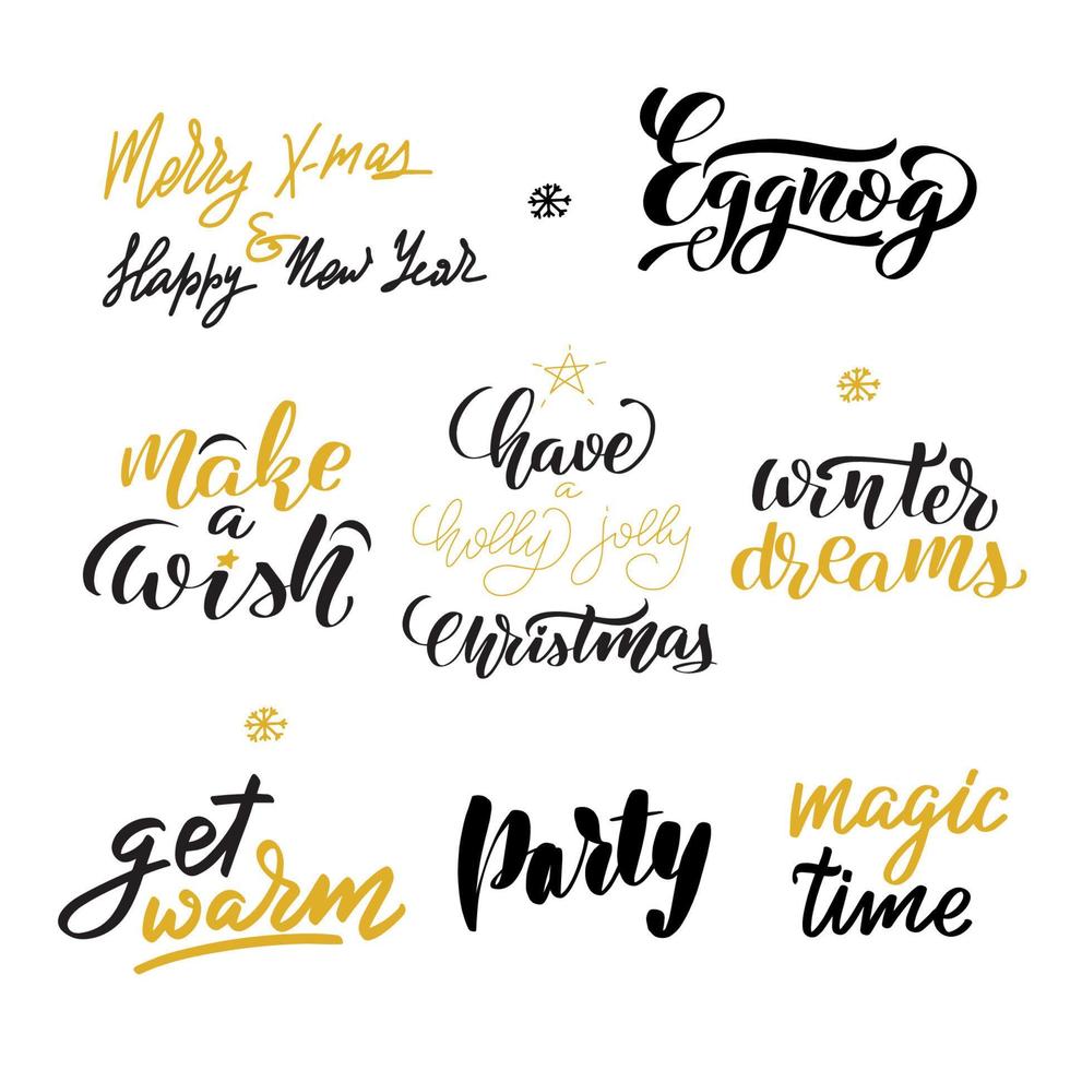 Merry Christmas lettering quotes set. Inspirational handwritten brush lettering. Vector calligraphy stock illustration isolated on white. Typography for banners, badges, postcard, tshirt, prints.