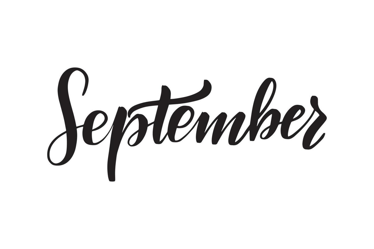 Inspirational handwritten brush lettering September. Vector calligraphy illustration isolated on white background. Typography for banners, badges, postcard, tshirt, prints, posters.