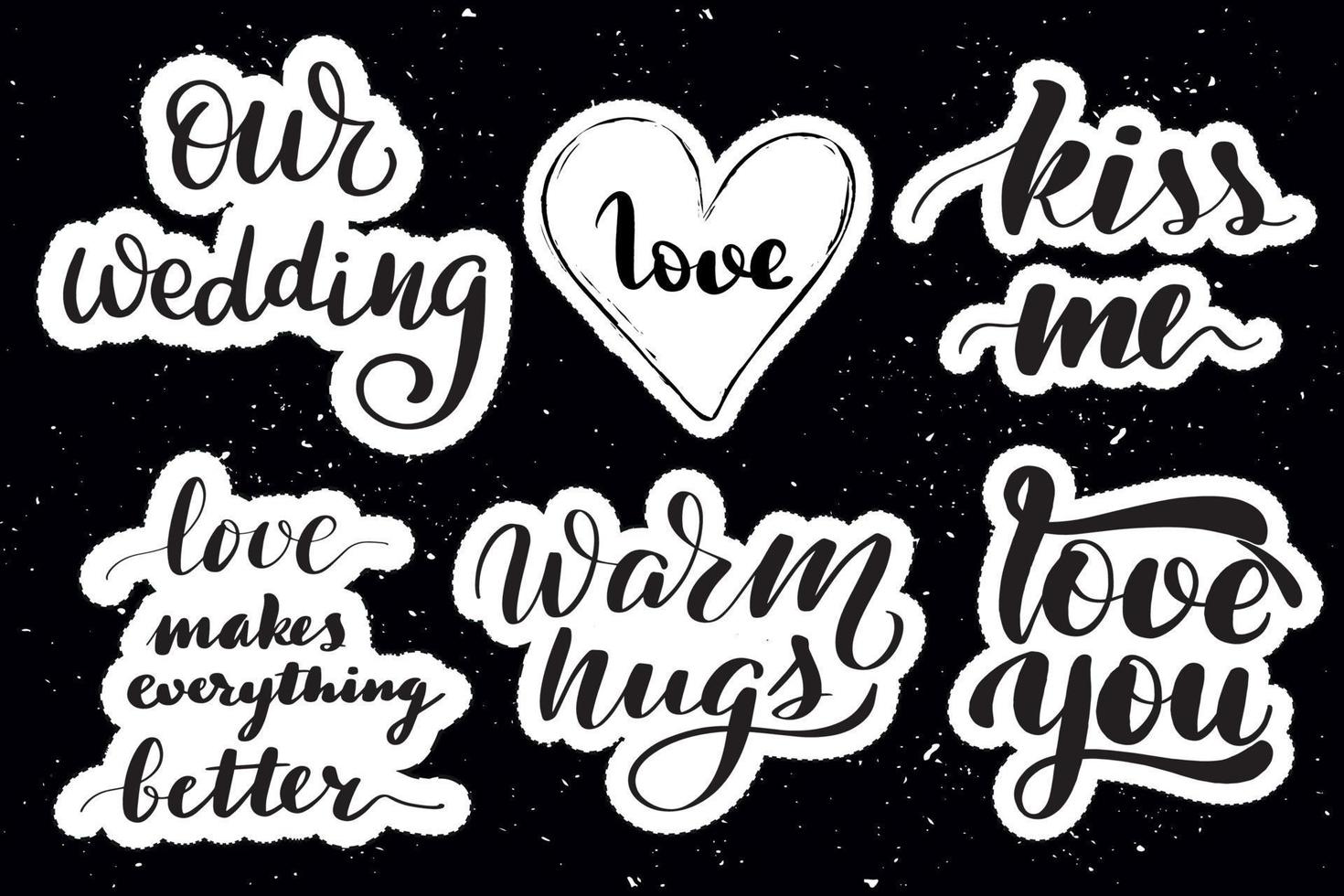 Set of handwritten lettering labels. Stickers with hand drawn typography inscriptions. Great vector stock calligraphy illustrations for handmade and scrapbooking, diaries, cards, badges, social media.