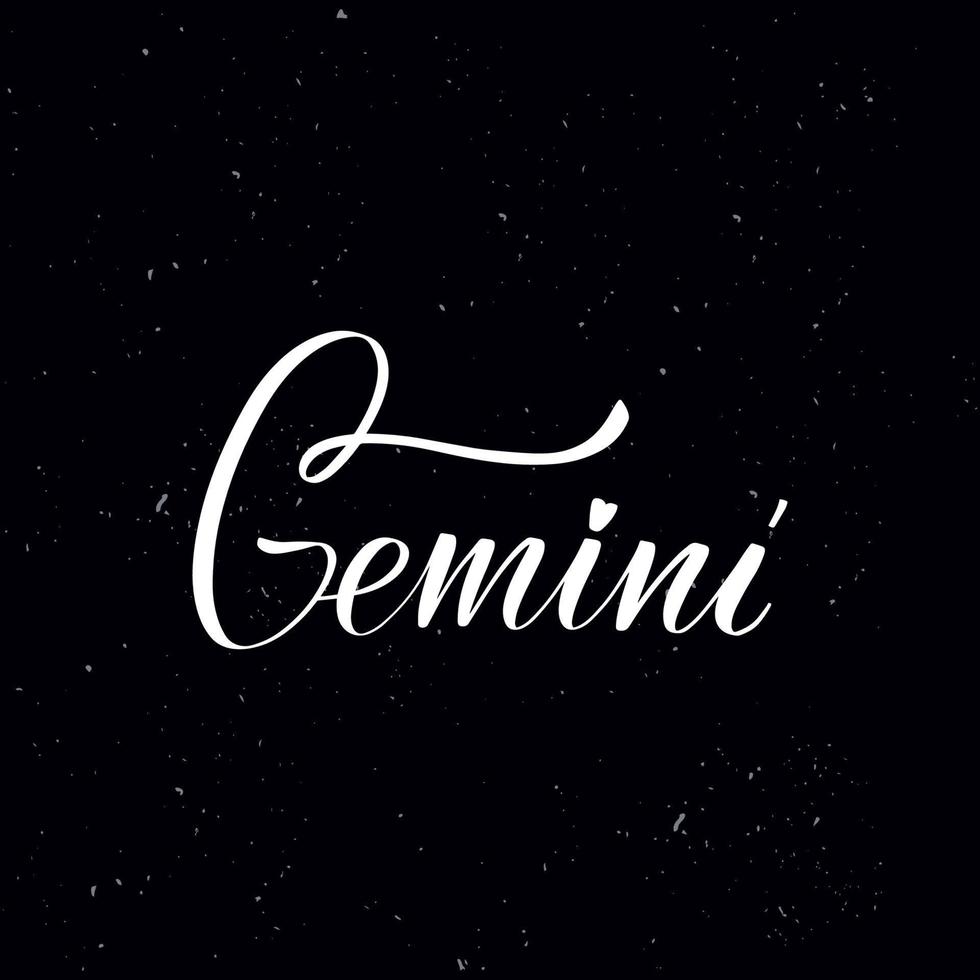 Chalkboard blackboard lettering Gemini. Handwritten calligraphy text, chalk on a blackboard, vector illustration. Greetings for logotype, badge, icon.