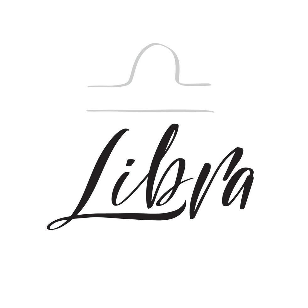 signo del zodiaco, magia, astrología. Libra de letras manuscritas inspiradoras. ilustración de stock de caligrafía vectorial aislada en blanco. tipografía para pancarta, insignia, postal, camiseta, impresión. vector