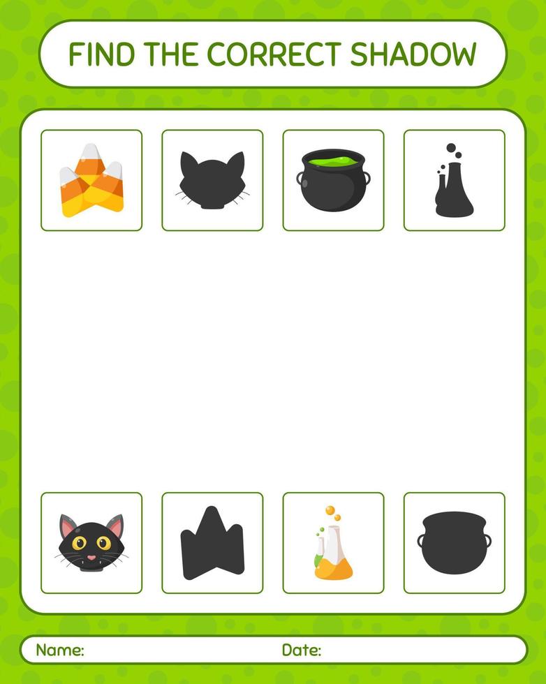 Find the correct shadows game with halloween icon. worksheet for preschool kids, kids activity sheet vector