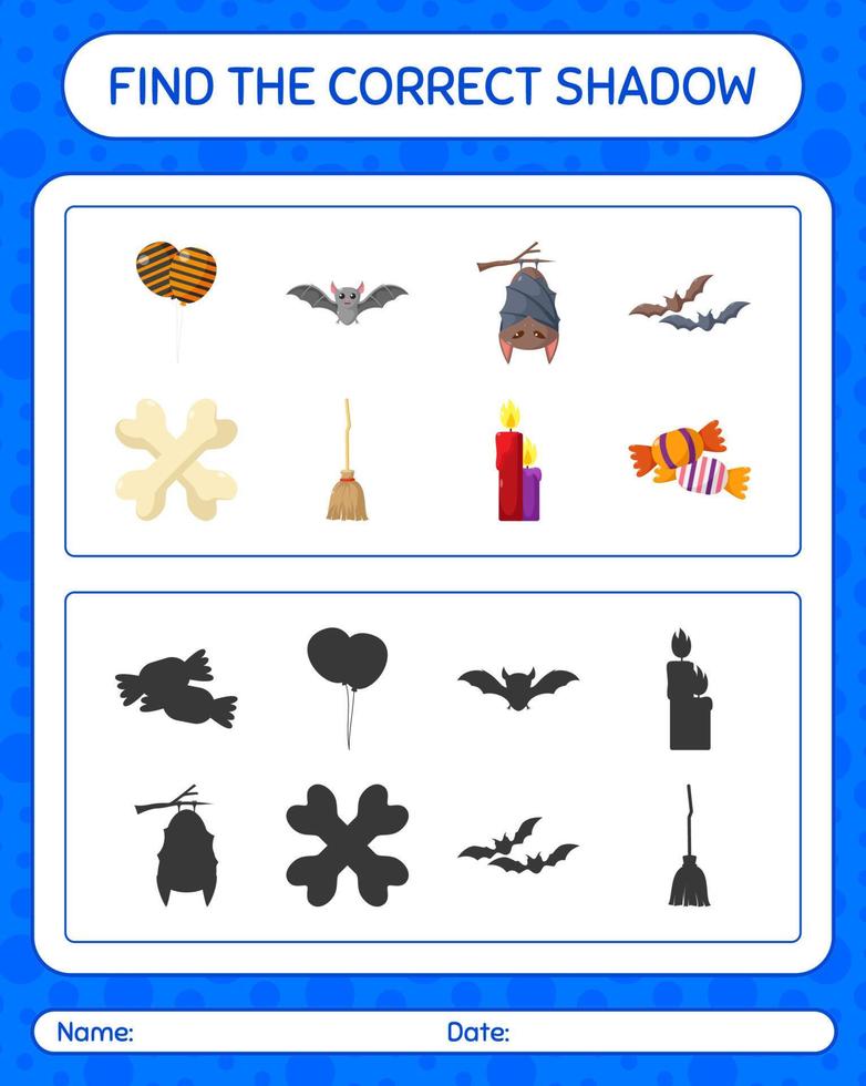 encuentra el juego de sombras correcto con el icono de halloween. hoja de trabajo para niños en edad preescolar, hoja de actividades para niños vector