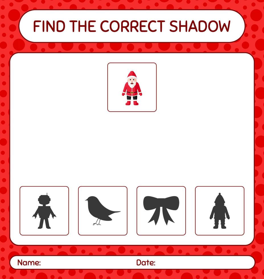 Find the correct shadows game with santa claus. worksheet for preschool kids, kids activity sheet vector