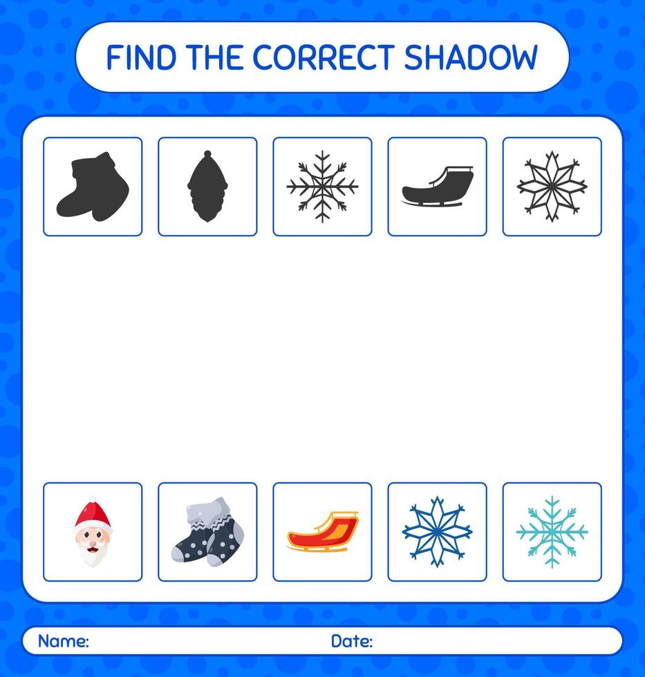 encuentra el juego de sombras correcto con el icono de navidad. hoja de trabajo para niños en edad preescolar, hoja de actividades para niños vector