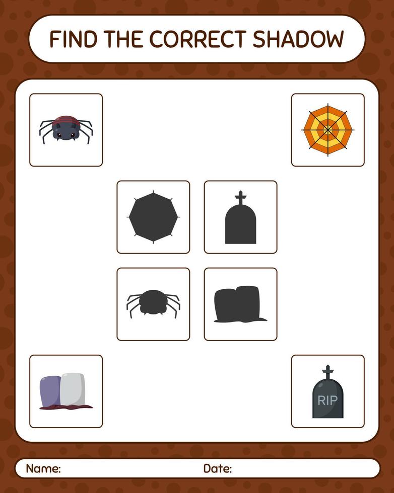 Find the correct shadows game with halloween icon. worksheet for preschool kids, kids activity sheet vector