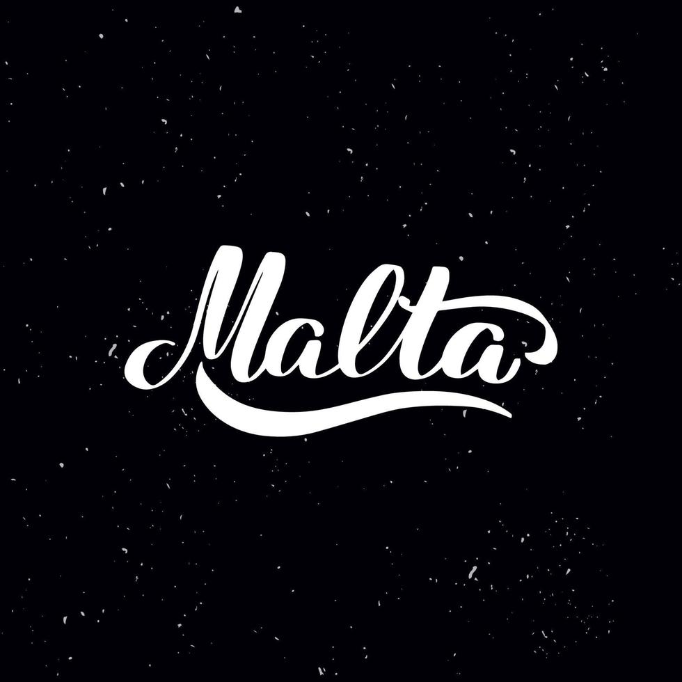 Chalkboard blackboard lettering Malta. Handwritten calligraphy text, chalk on a blackboard, vector stock illustration. Greetings for logotype, badge, icon.