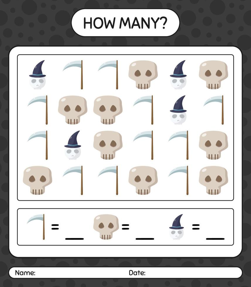 How many counting game with halloween icon. worksheet for preschool kids, kids activity sheet vector