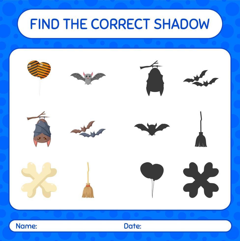 Find the correct shadows game with halloween icon. worksheet for preschool kids, kids activity sheet vector