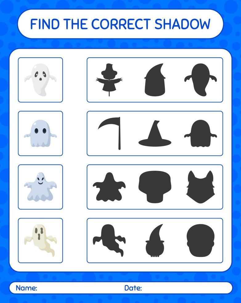 Find the correct shadows game with halloween icon. worksheet for preschool kids, kids activity sheet vector