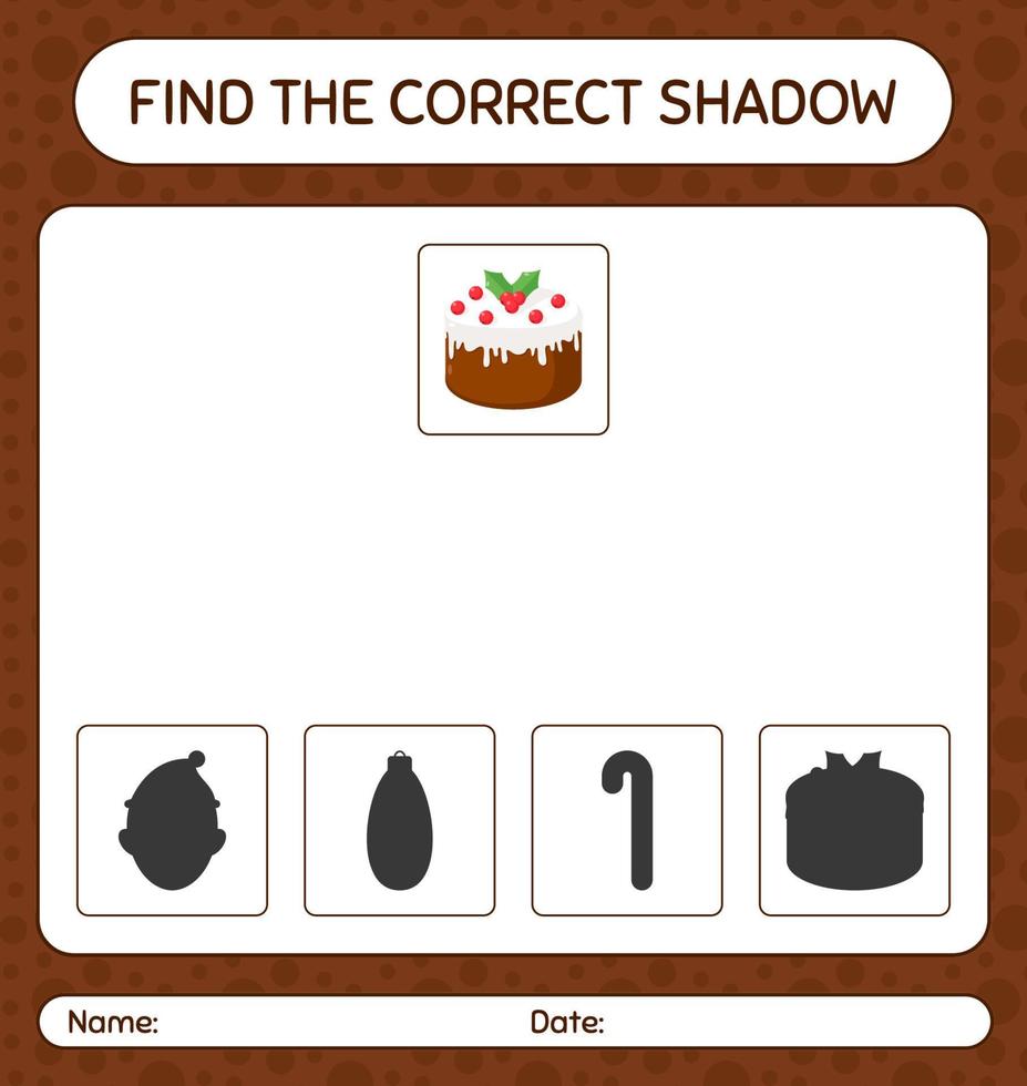 Find the correct shadows game with christmas cake. worksheet for preschool kids, kids activity sheet vector