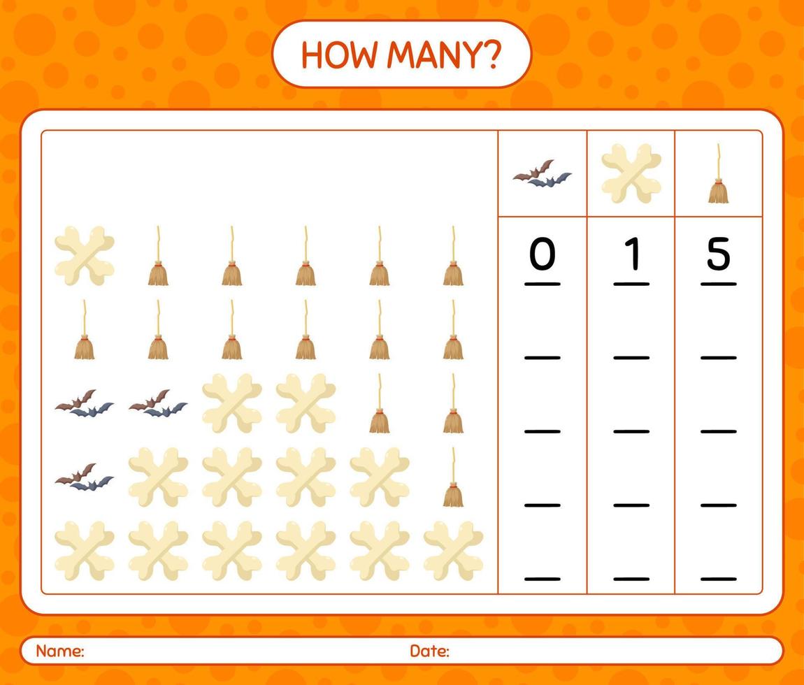 How many counting game with halloween icon. worksheet for preschool kids, kids activity sheet vector
