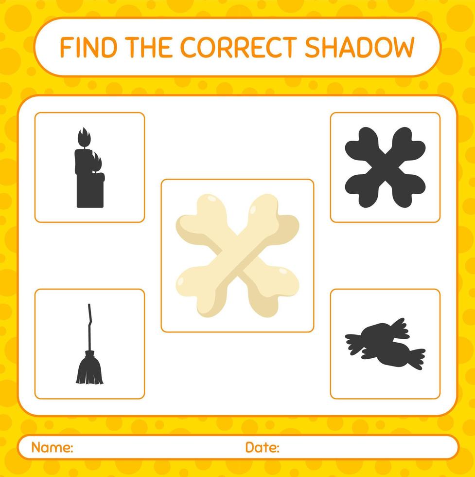 Find the correct shadows game with bone. worksheet for preschool kids, kids activity sheet vector