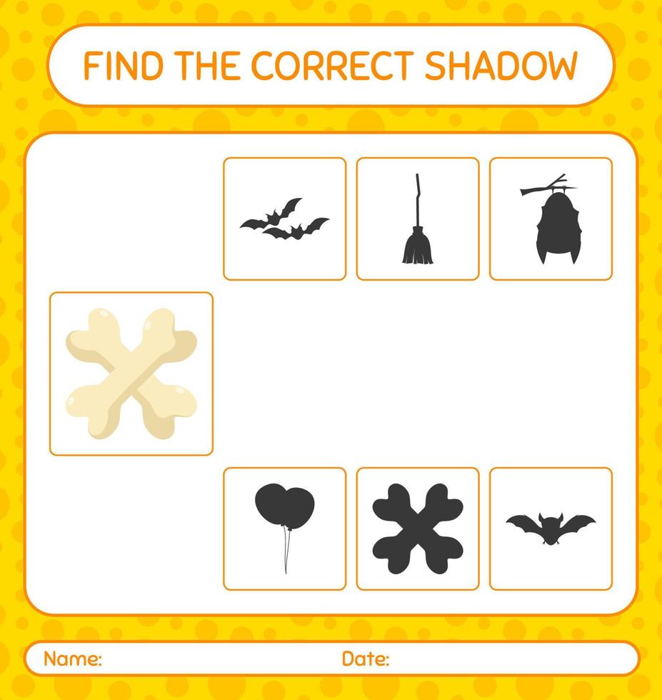 Find the correct shadows game with bone. worksheet for preschool kids, kids activity sheet vector