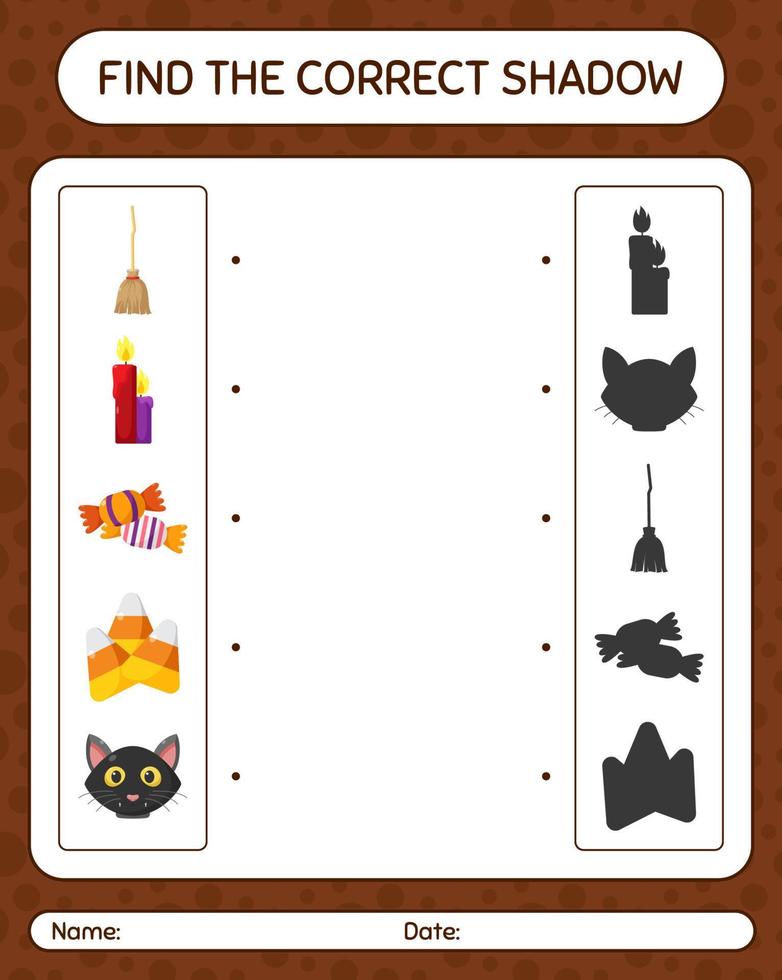 Find the correct shadows game with halloween icon. worksheet for preschool kids, kids activity sheet vector