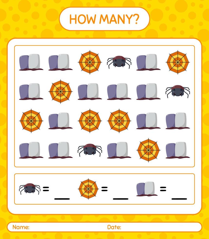 How many counting game with halloween icon. worksheet for preschool kids, kids activity sheet vector