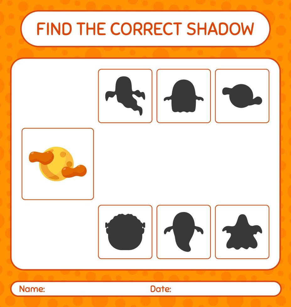 Find the correct shadows game with full moon. worksheet for preschool kids, kids activity sheet vector