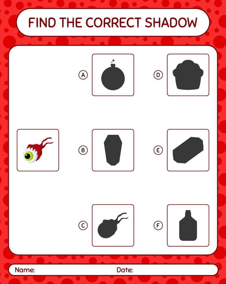 Find the correct shadows game with eyeball. worksheet for preschool kids, kids activity sheet vector