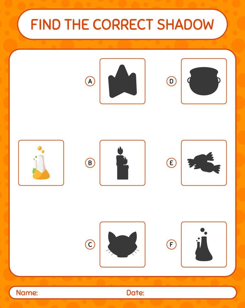 Find the correct shadows game with chemistry tube. worksheet for preschool kids, kids activity sheet vector