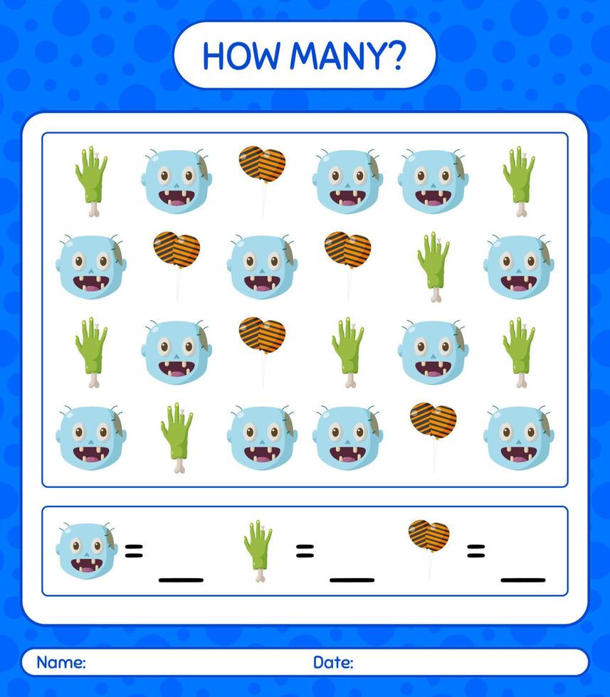How many counting game with halloween icon. worksheet for preschool kids, kids activity sheet vector