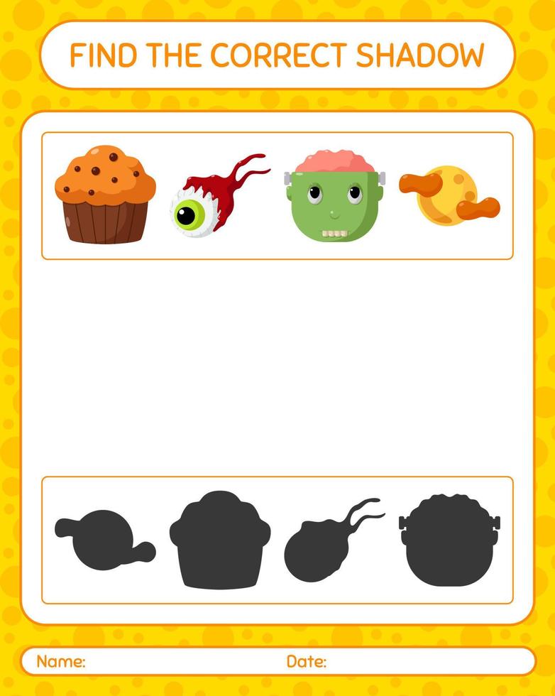 encuentra el juego de sombras correcto con el icono de halloween. hoja de trabajo para niños en edad preescolar, hoja de actividades para niños vector