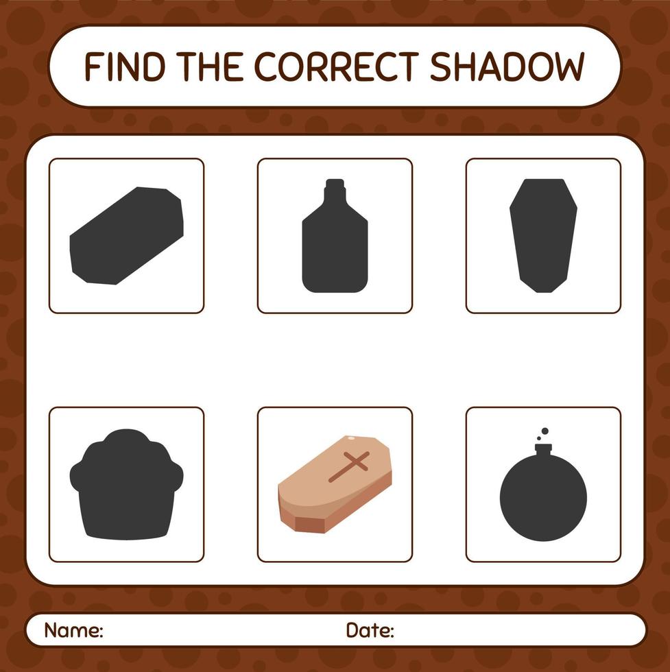 Find the correct shadows game with coffin. worksheet for preschool kids, kids activity sheet vector