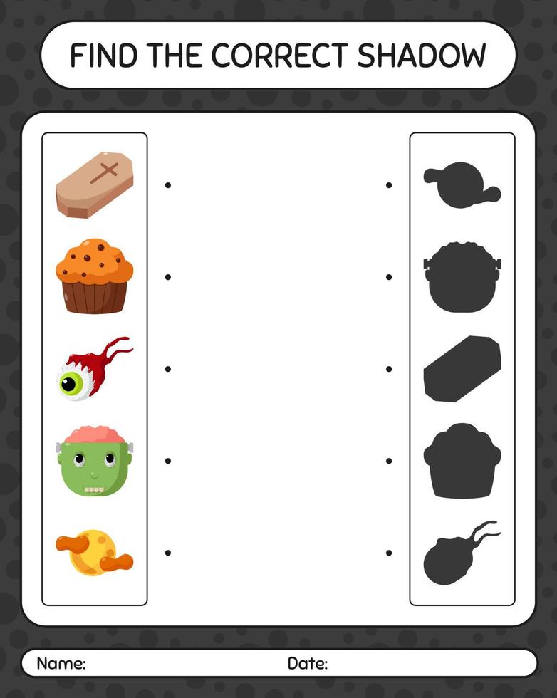Find the correct shadows game with halloween icon. worksheet for preschool kids, kids activity sheet vector