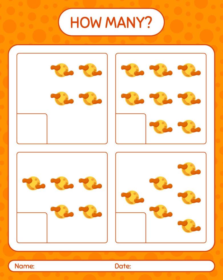 How many counting game with full moon. worksheet for preschool kids, kids activity sheet vector