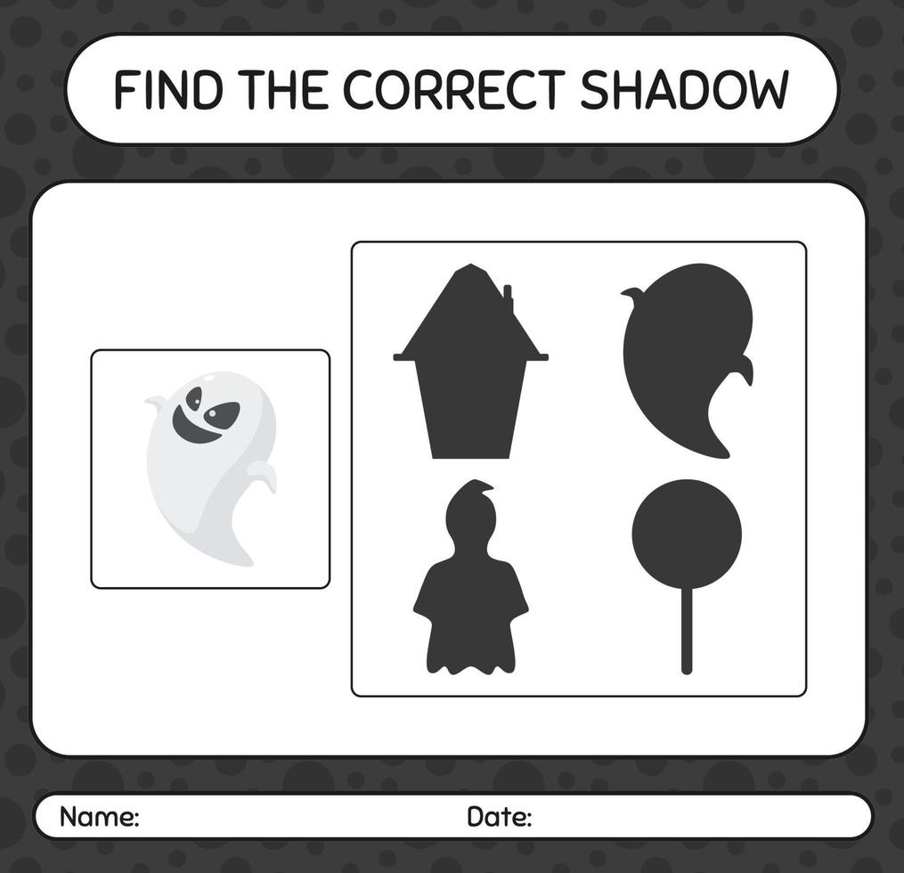 Find the correct shadows game with ghost. worksheet for preschool kids, kids activity sheet vector